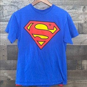 Fun Blue Superman Short Sleeve T-Shirt With Cape